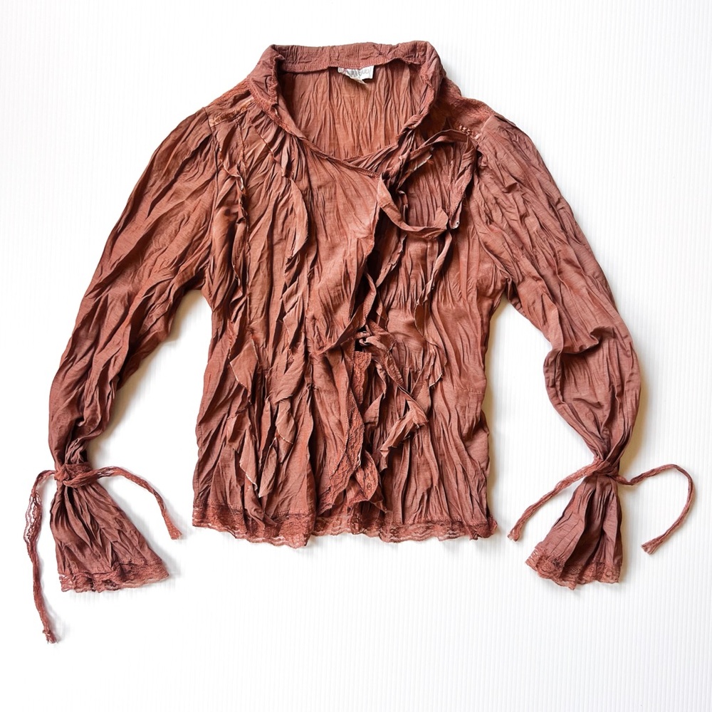 Anne Georgio Y2K 90s 2000s burnt orange lace ruffle blouse top